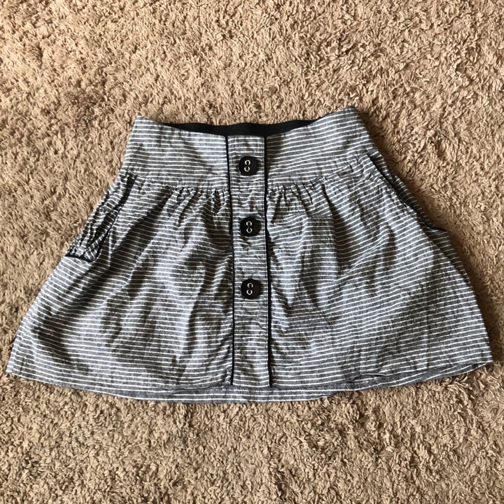 Juniors High Waist Black Button Front Pockets Gray Striped Miniskirt S Emo